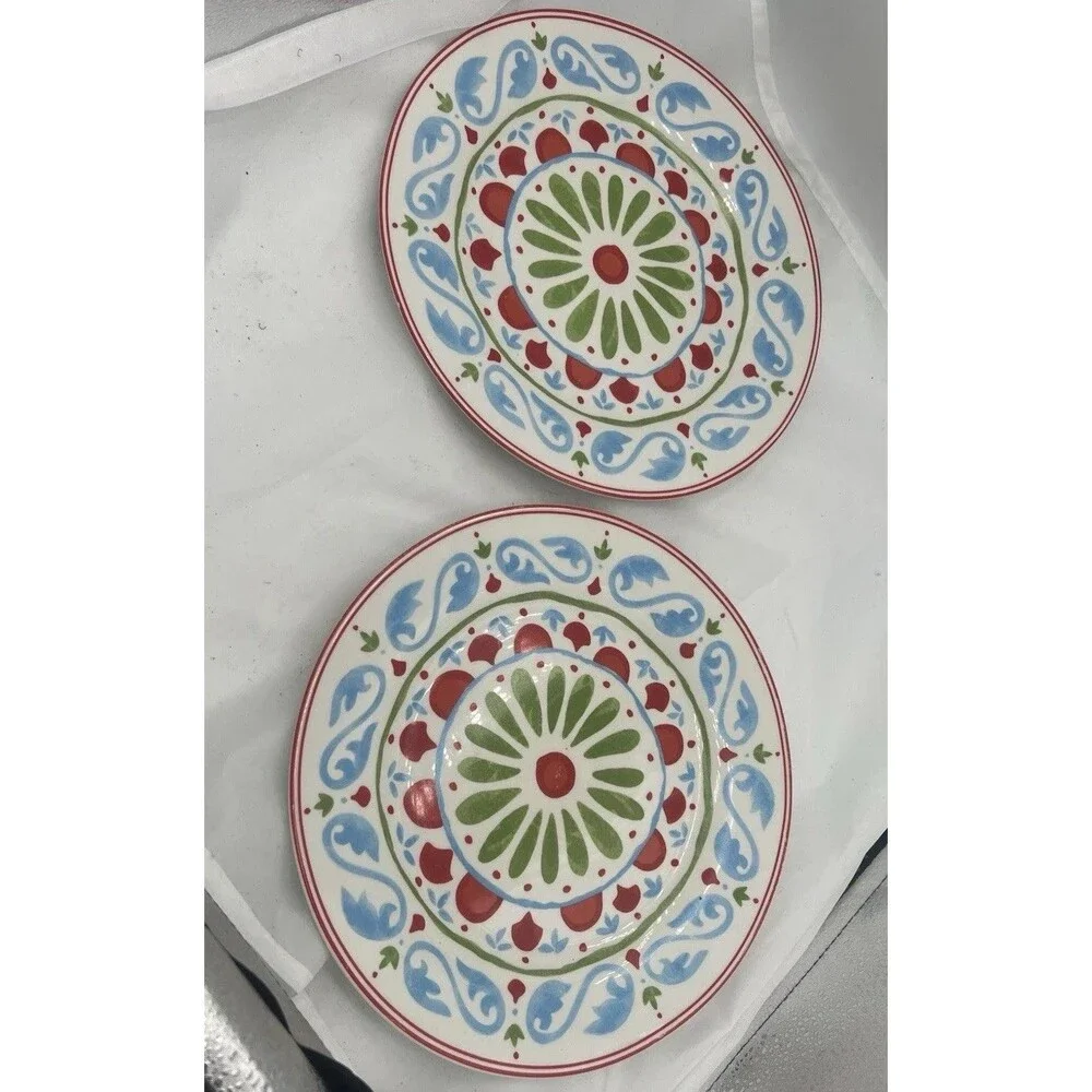 Dover & York Mediterranean Dinner Plates Set of 2 Colorful Spanish Ceramic